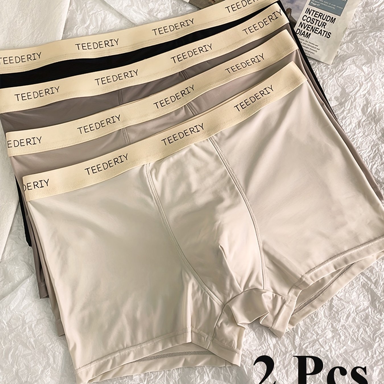 "TEDERLY" belbog'iga ega 2 ta erkaklar uchun tikuvsiz bokser shortlari, havo o'tkazuvchan, qulay moslashuv, bir rangda, engil polyester aralashmasi, minimalistik dizayn.