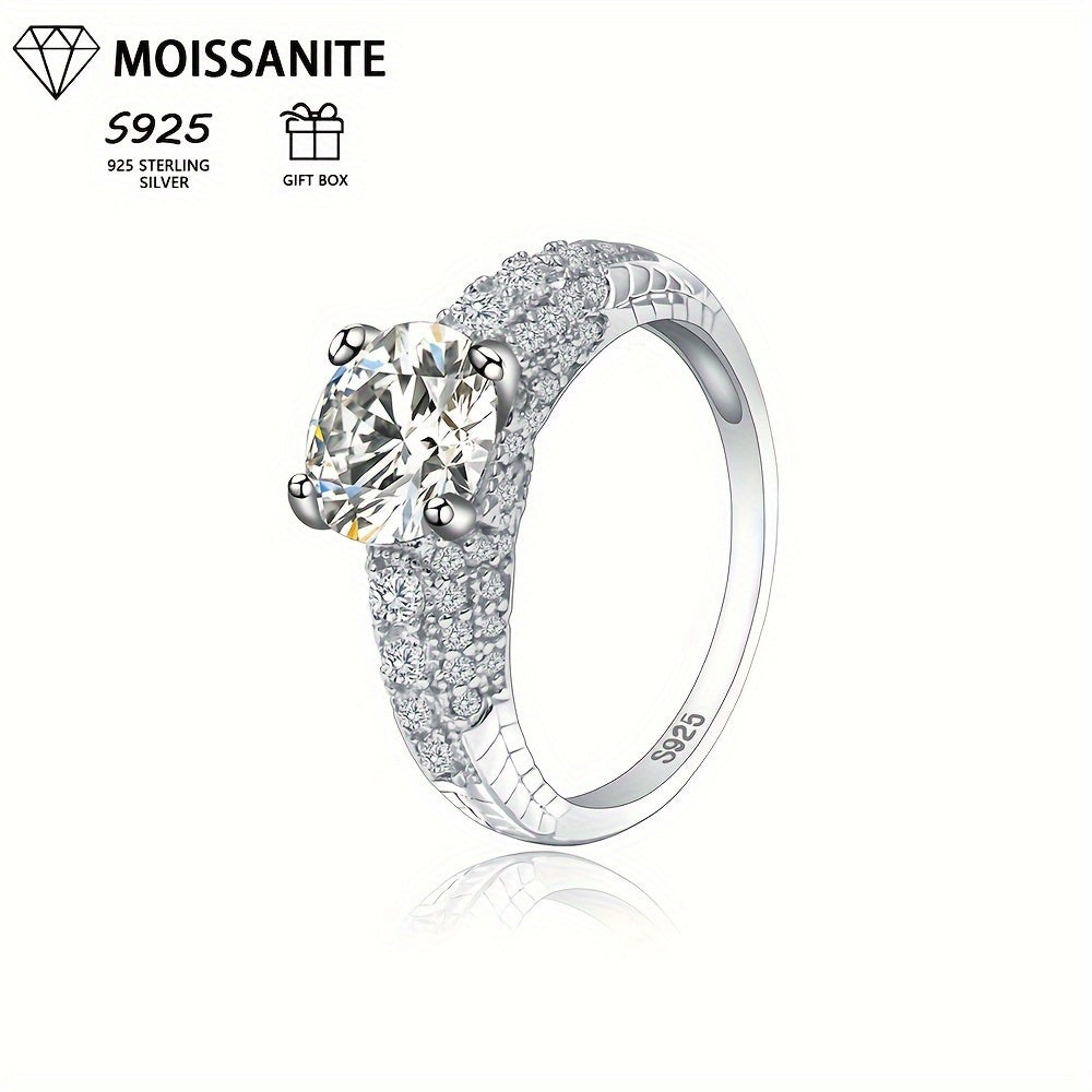 Sterling Silver Moissanite Ring 2ct Elegant Jewelry Gift Box Certificate