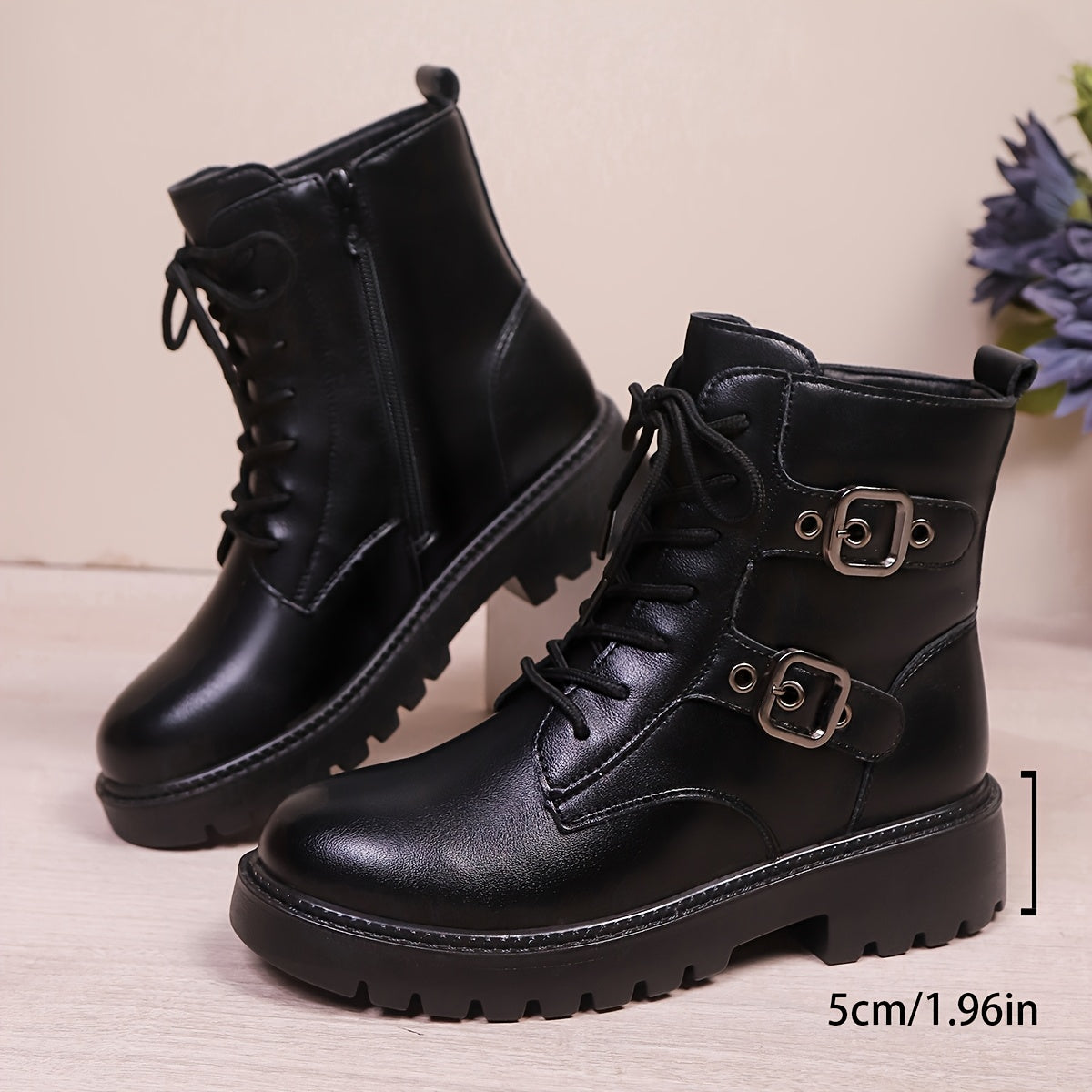 Women's Casual Short Boots with Round Toe Side Zipper and Anti-Slip Soles