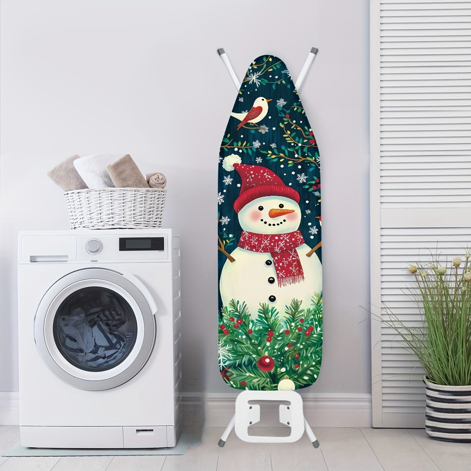 Snowman Print Christmas Ironing Board Cover Padded Replacement with Elastic Edges