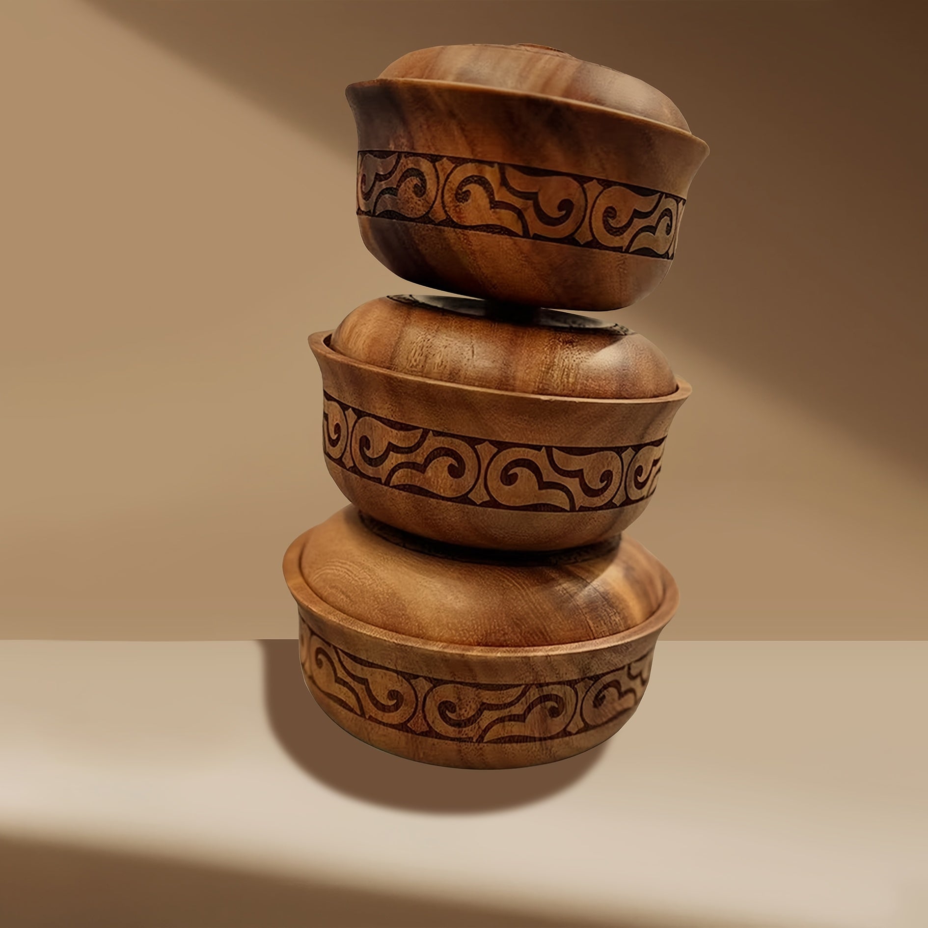 Solid Wood Bowl with Lid for Serving Noodles Salad Rice and Soup Kitchen Dining Camping