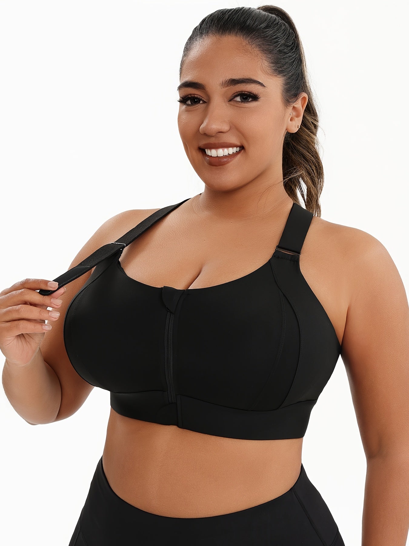 Plus Size Sports Bra with Zipper High Impact Support Adjustable Straps