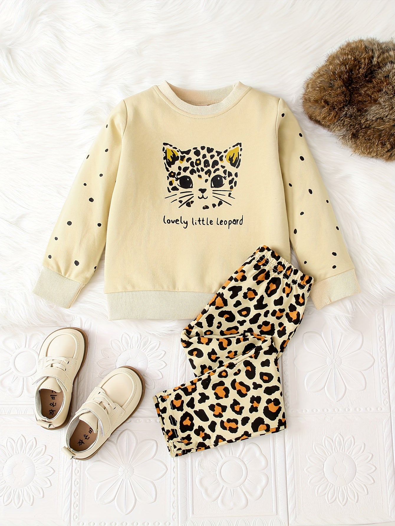 Toddler Girls Leopard Print Set Pullover Sweatshirt and Pants for Spring Fall Outdoor Activities