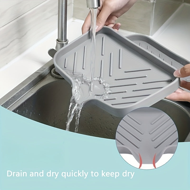 Flexible Silicone Sink Organizer with Non-Slip Drain Pad and Splash-Proof Cover