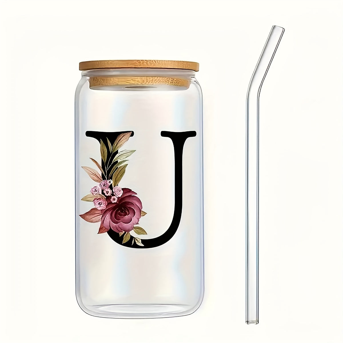 16oz Frosted Glass Cup with Bamboo Lid for Outdoor Camping