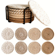 Set of 4 Absorbent Fabric Drink Coasters with Non-Woven Lining for Home Decor