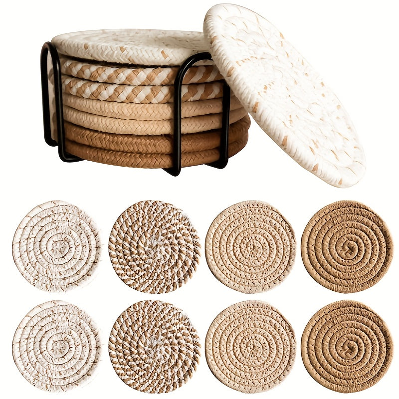 Set of 4 Absorbent Fabric Drink Coasters with Non-Woven Lining for Home Decor