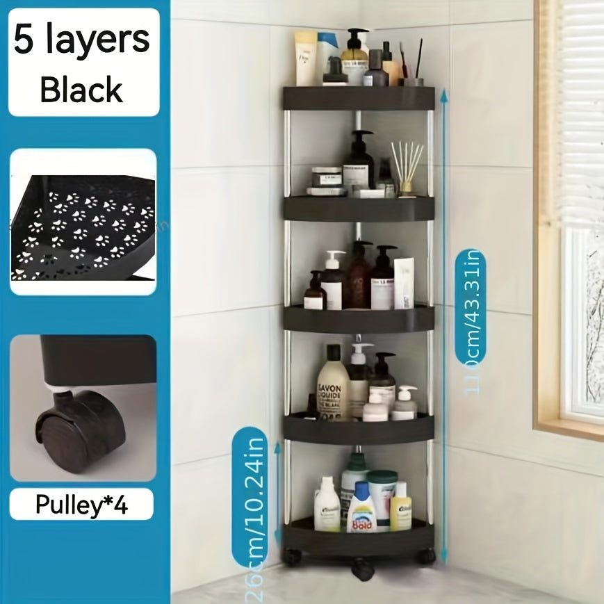 Estante de esquina giratorio de 360 grados, acero inoxidable, plástico, altura ajustable, almacenamiento para baño y sala de estar