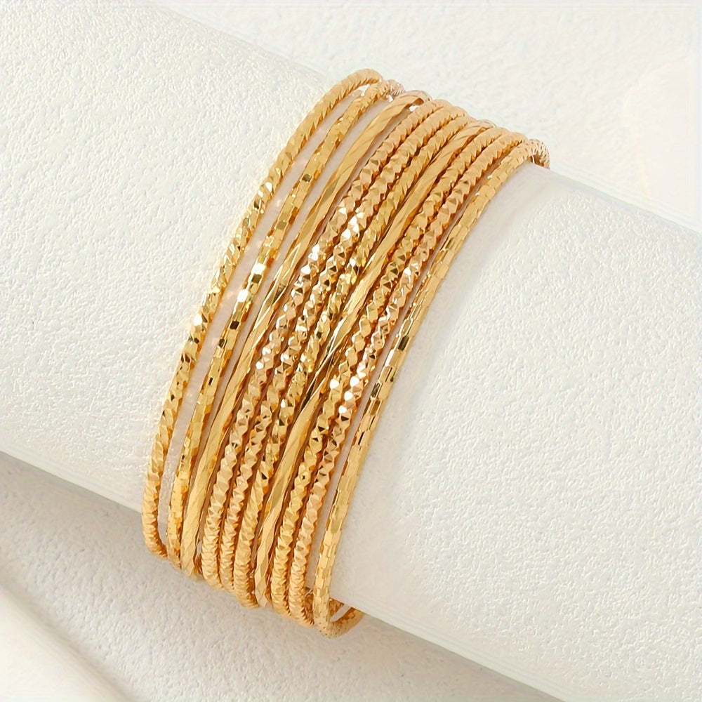 Set of Ten Middle Eastern Inspired Ramadan Light Gold Plated Copper Bracelets for Stacking