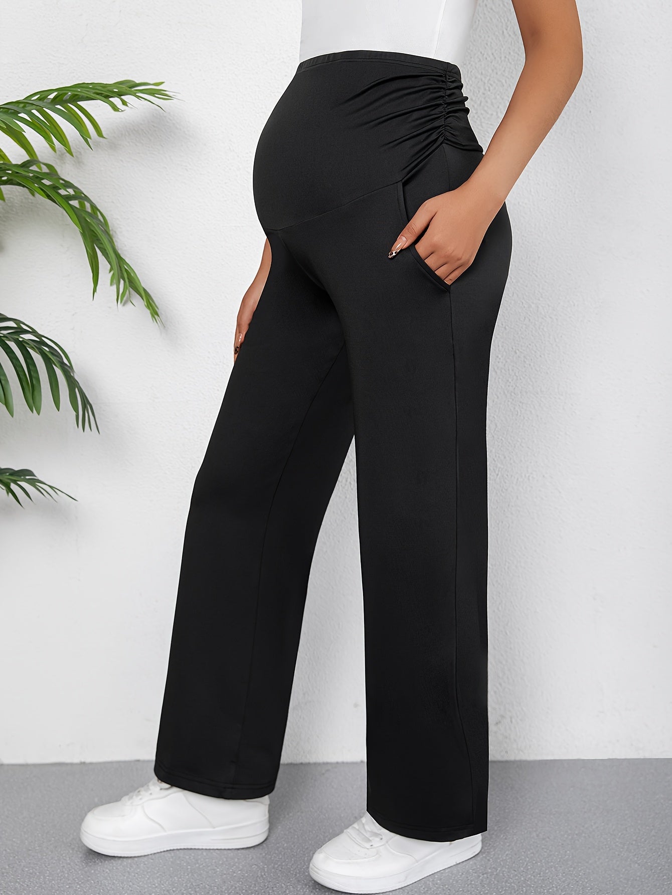 Maternity Skinny Pants High Waist Stretchable Long Length Solid Color for Spring Summer Fall