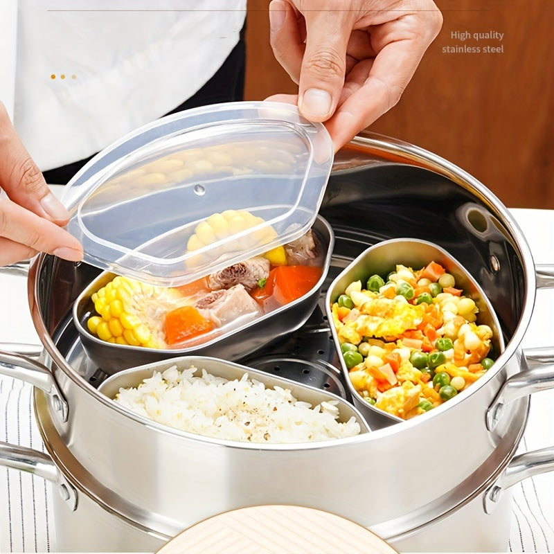 Set of 3 Stainless Steel Steamer Baskets for Rice Cooker Food-Grade Divided Trays Kitchen Cooking Inserts
