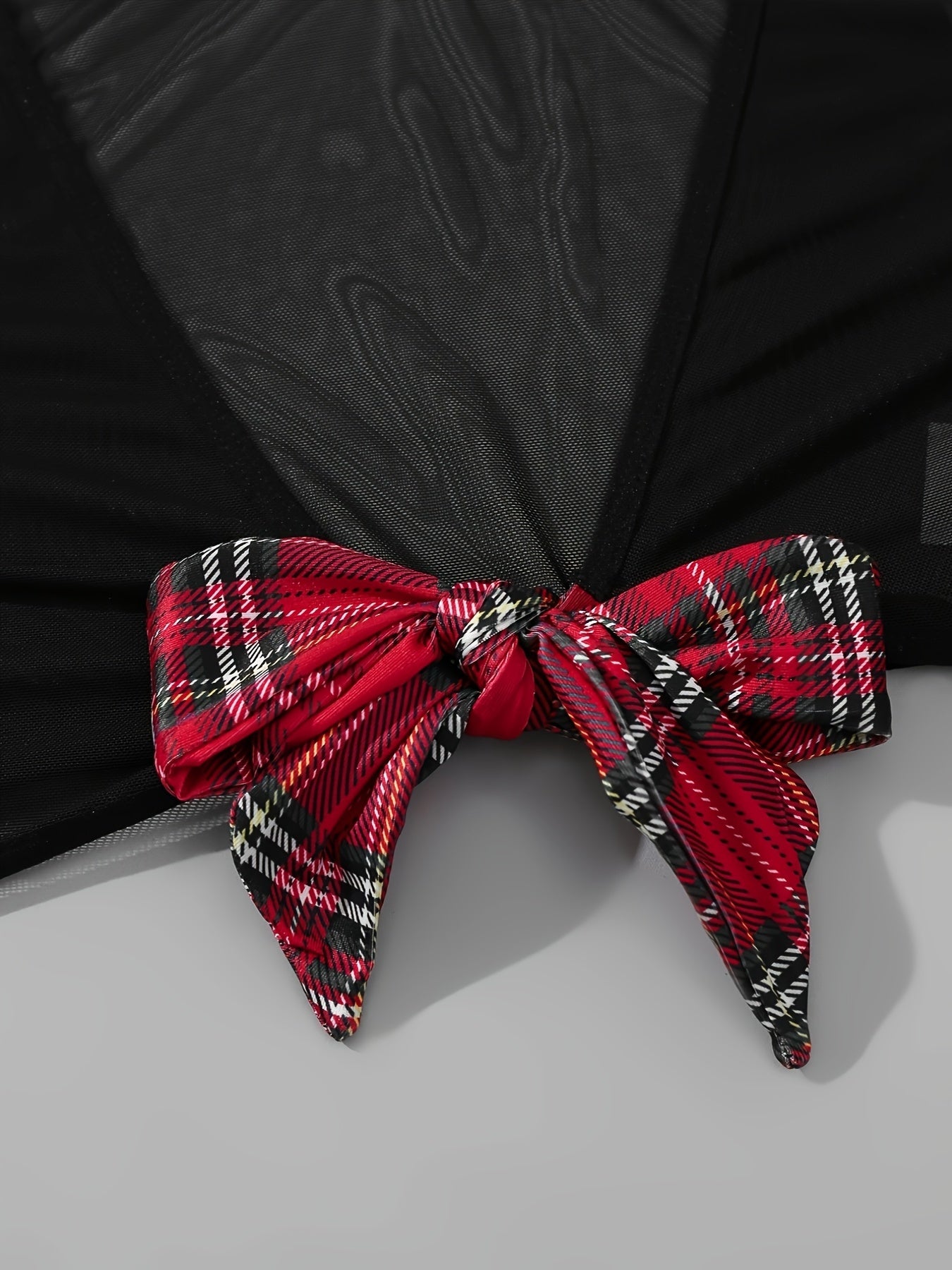 Women's Festival Costume Mesh Bra and Plaid Skirt Lingerie Set