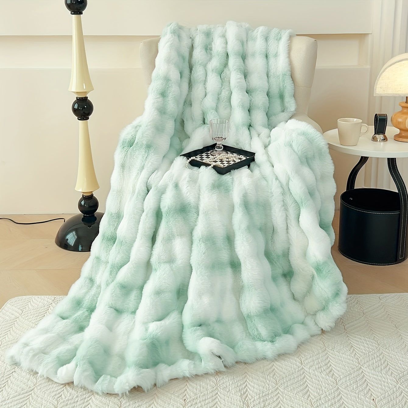 Tie-Dye Faux Rabbit Fur Blanket Shaggy Plush Bed Sofa Throw Cozy Fluffy
