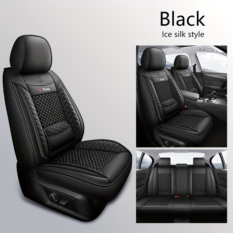 Machine Knit 5-Seater Car Seat Cover Full Enclosure All-Season PU Leather