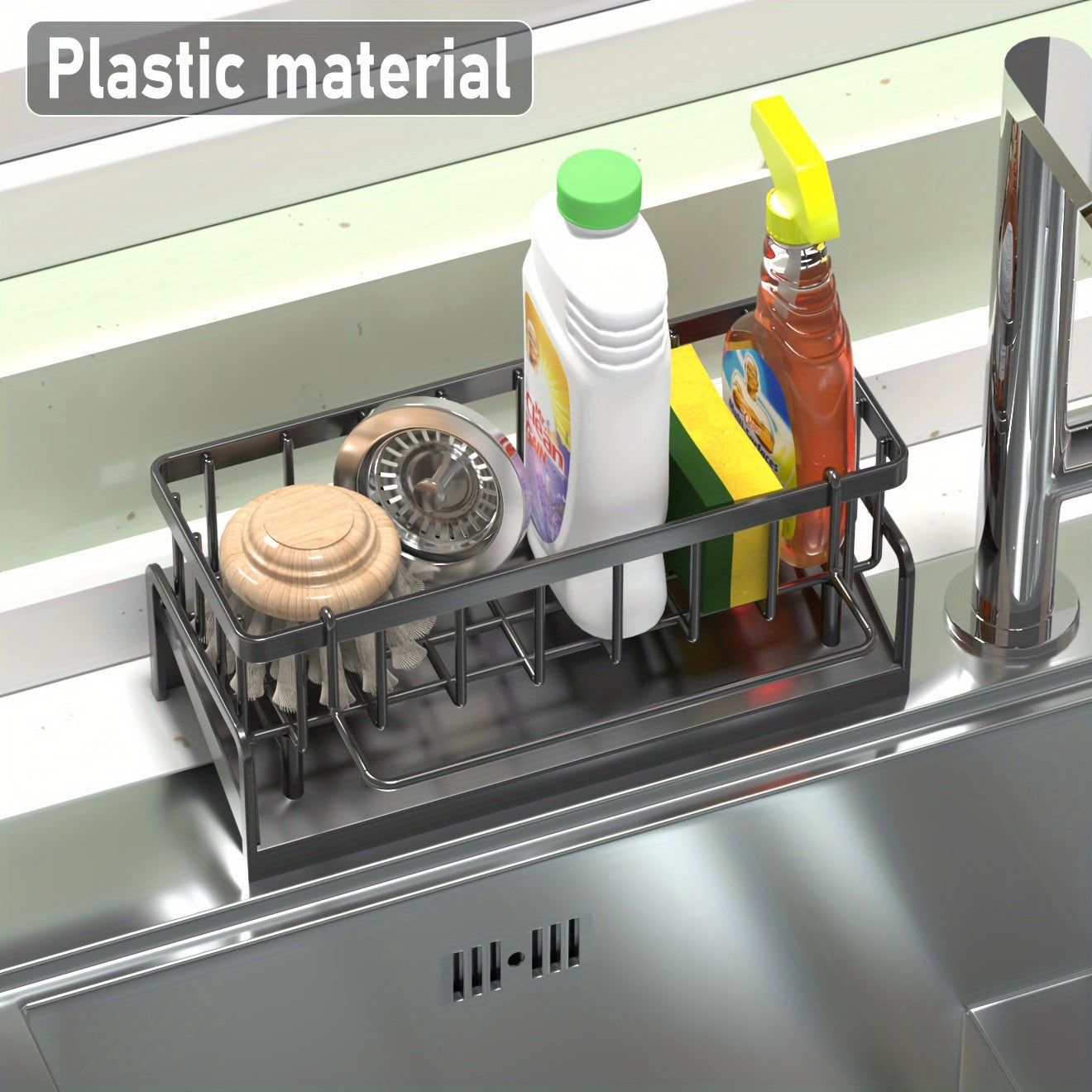 Multipurpose Kitchen Sink Organizer Plastic Open Storage for Dishes and Utensils