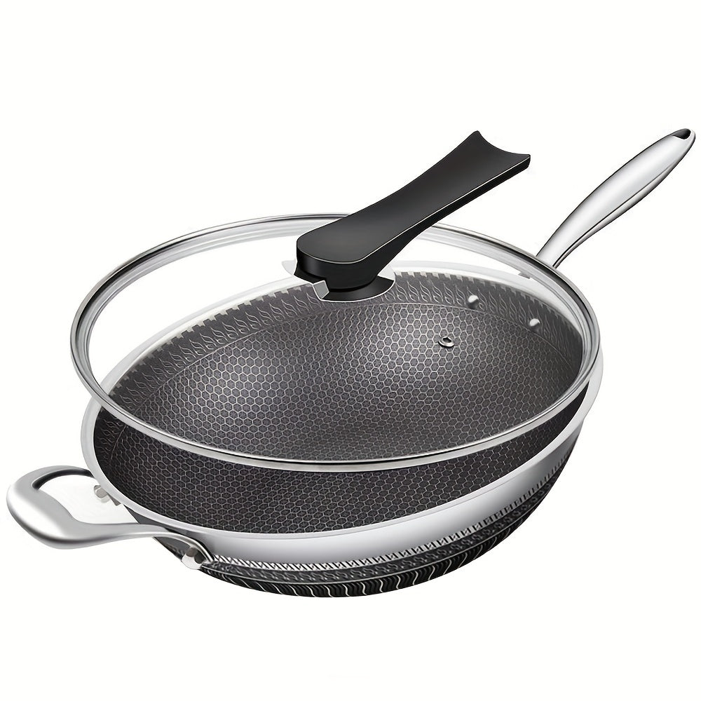 Stainless Steel Wok Set with Lid and Flat Bottom Pot for Gas, Electric, Ceramic Stoves