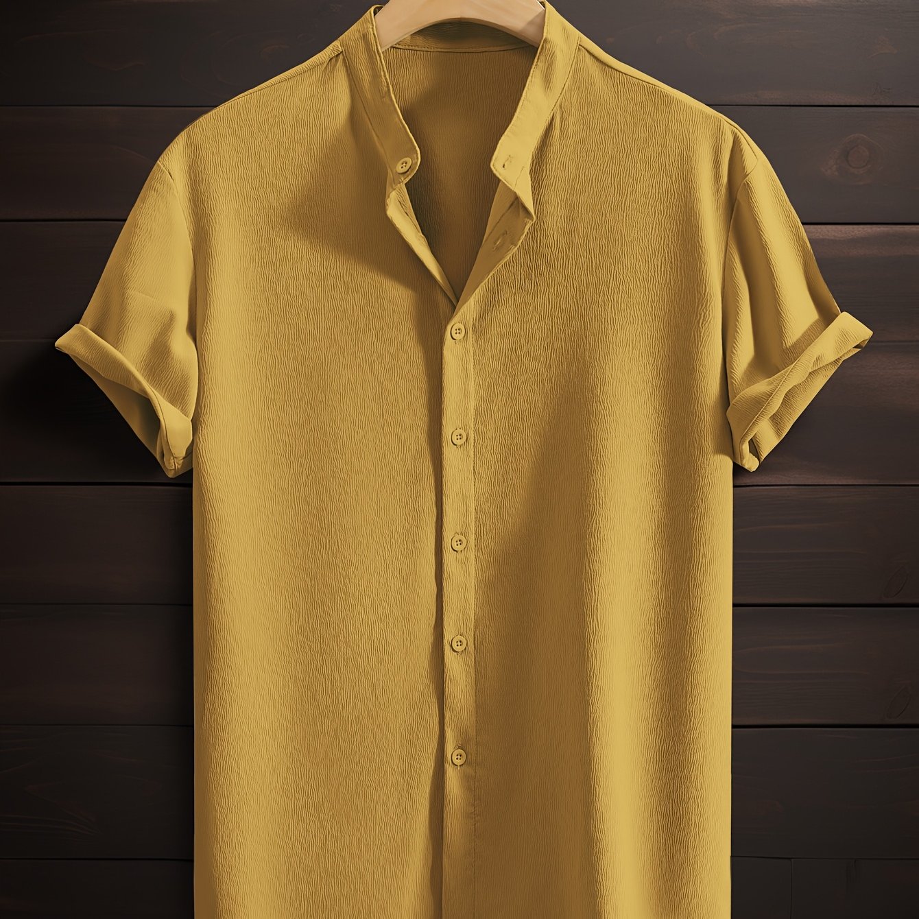 Men's Green Short-Sleeve Woven Cotton Casual Shirt for Summer