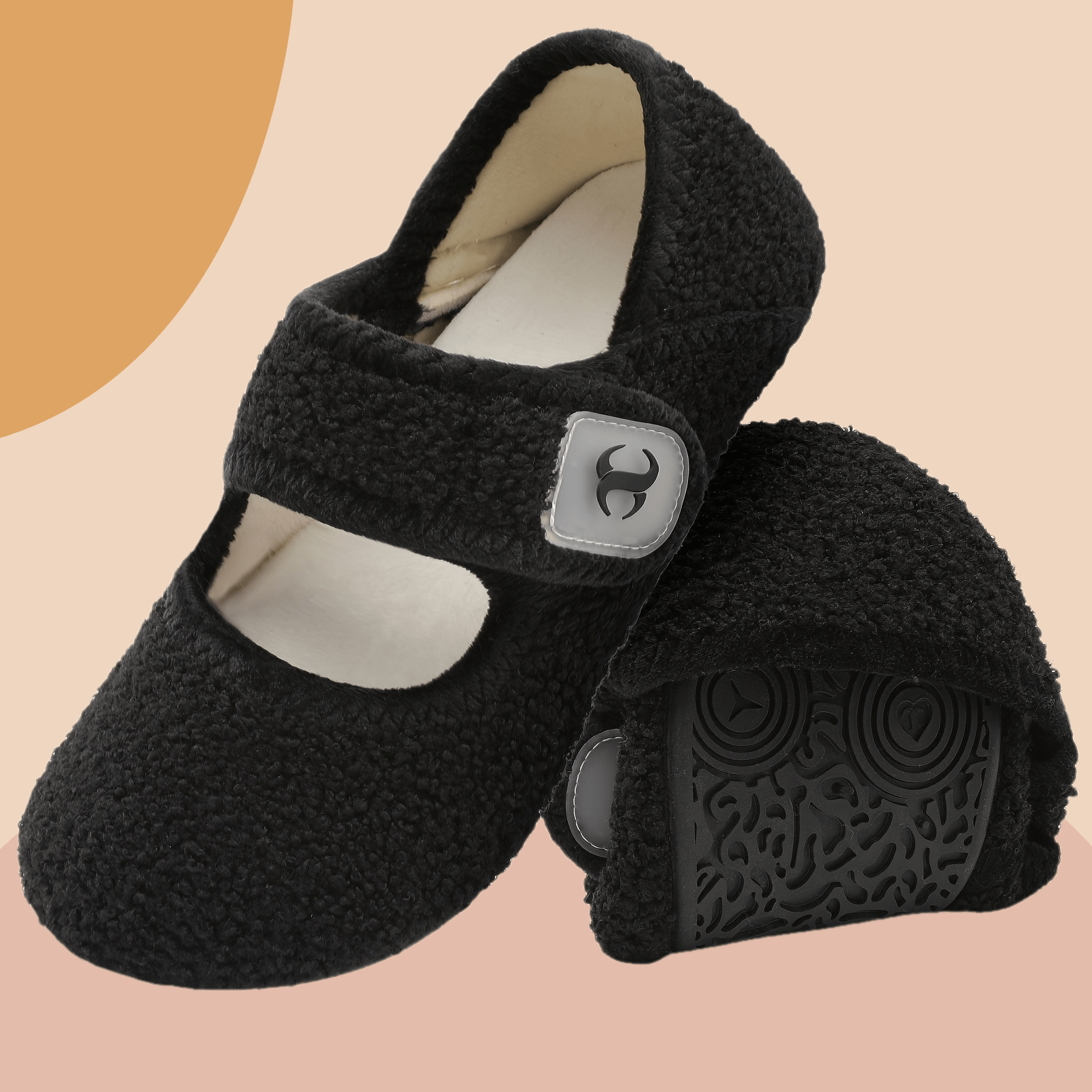 Women's Faux Fur Mary Jane Flats Soft Fabric Lining Non-Slip Sole Indoor Shoes