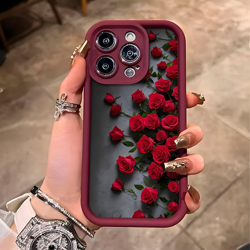 Luxury Red Rose TPU Phone Case for iPhone 16 15 14 13 12 11 XR XS Max Plus