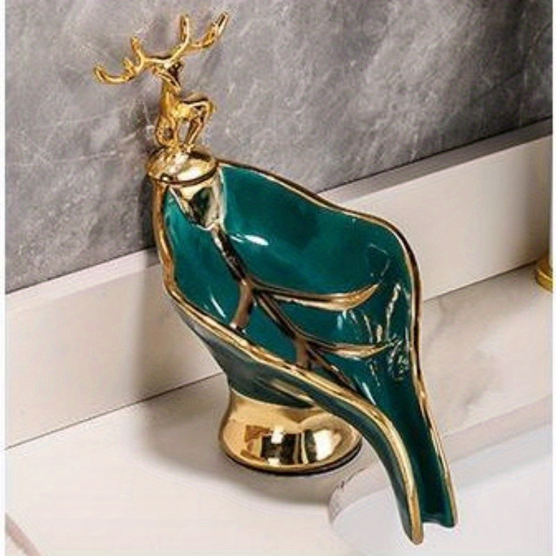 Jabón decorativo en forma de hoja de ciervo, con drenaje automático, organizador para baño y cocina