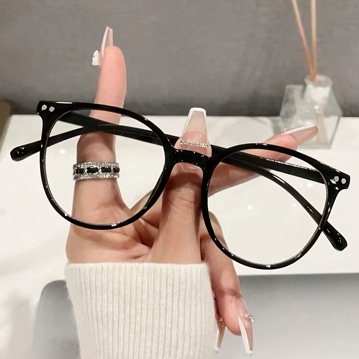 Women's Blue Light Blocking Half-Frame Round Glasses with Full Rim Plastic Frame