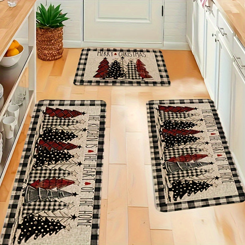 Alfombra de cocina con patrones estacionales y festivos, en blanco y negro, antideslizante, para decoración de cocina y hogar