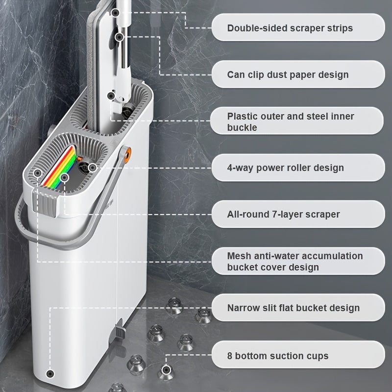 Mop and Bucket Set with Microfiber Pads for Tile, Marble, Wood Floors