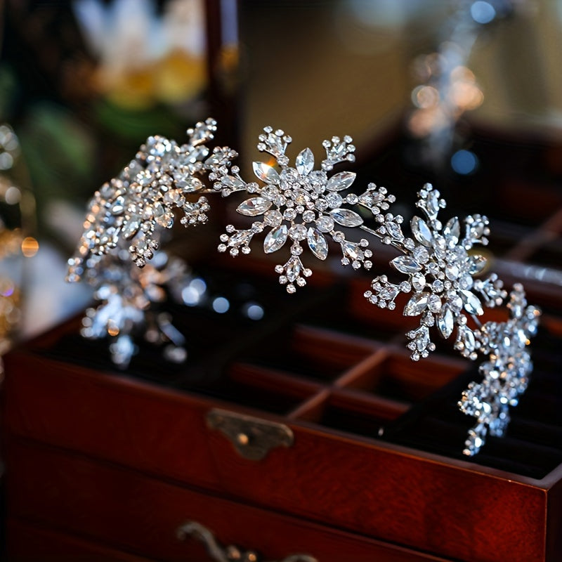 Snowflake Shaped Hair Headband for Weddings with Crystal Details
