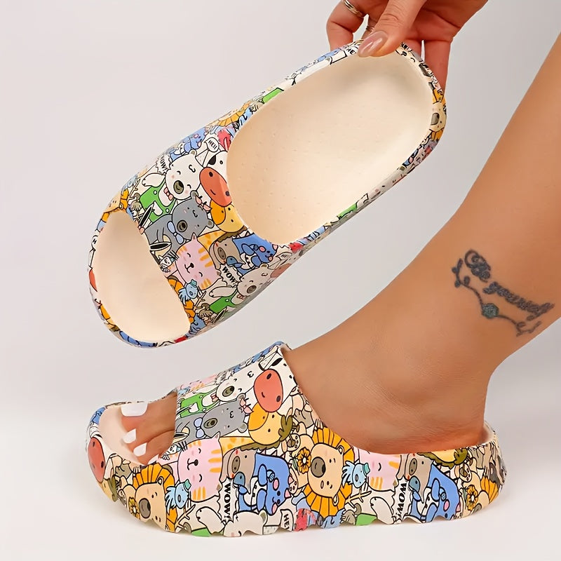 Women's Cartoon Animal Print Slides Soft EVA Cushioned Summer Comfort