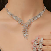 Silver Plated Jewelry Set with Rhinestone Earrings and Necklace for Women