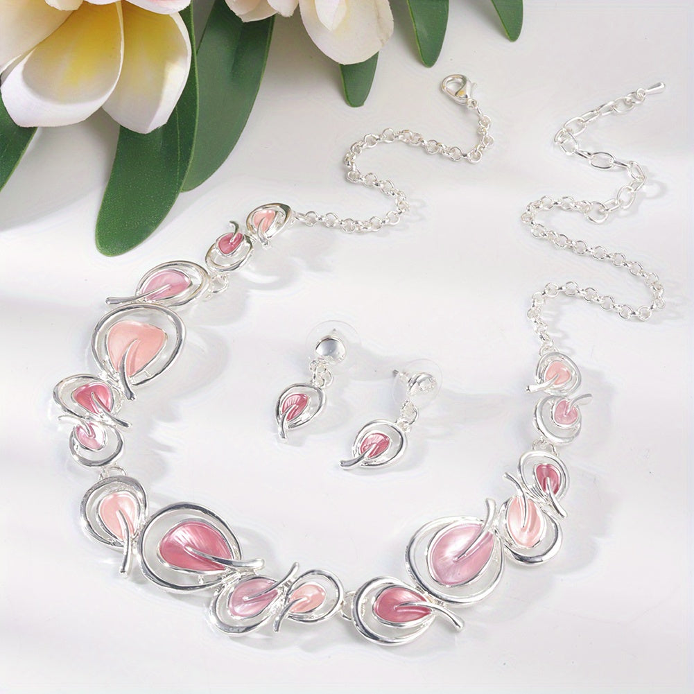 Conjunto de collar de mujer y pendientes de caída con patrón de hojas del árbol de la vida