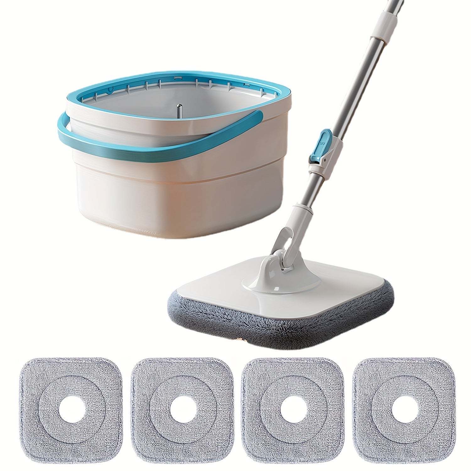 Spin Mop and Bucket System with 4 Microfiber Pads for Floor Cleaning