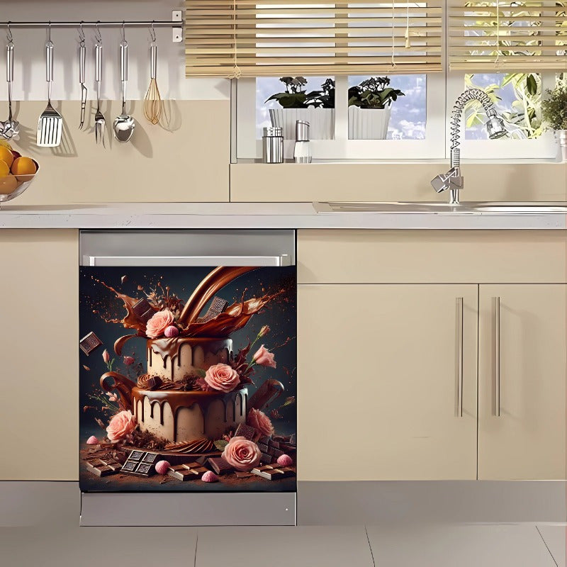 Gul va Shokolad Dizayni Oshxona Dekori Nikel Qoplamali Qaynatgich Magnit Qopqog'i, 58W x 65H sm. Bahor Mavzusida va Elektr Energisiz.