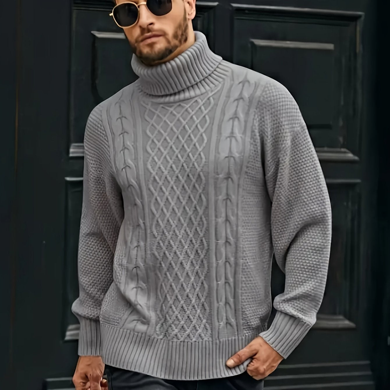 Men's Winter Turtleneck Sweater in Polyester with High Neck Regular Fit Casual and Work