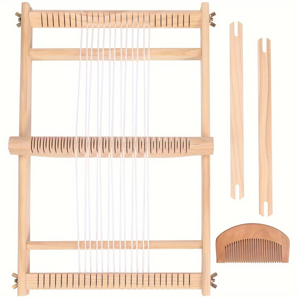 Handmade Wooden Weaving Loom Kit for DIY Tapestries and Carpets in Khaki