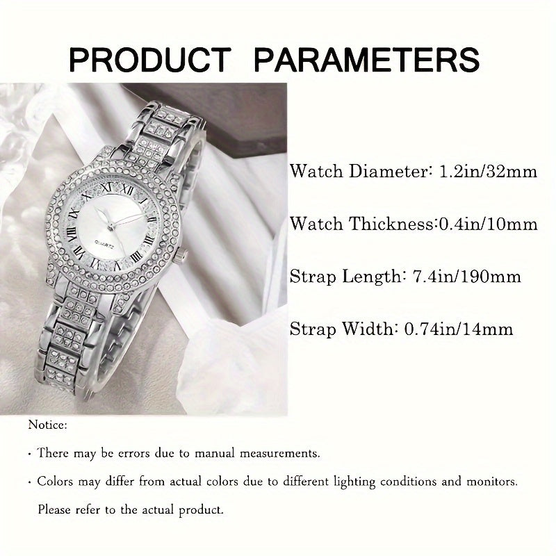 Women's Quartz Watch with Rhinestones and Jewelry Set for Gift