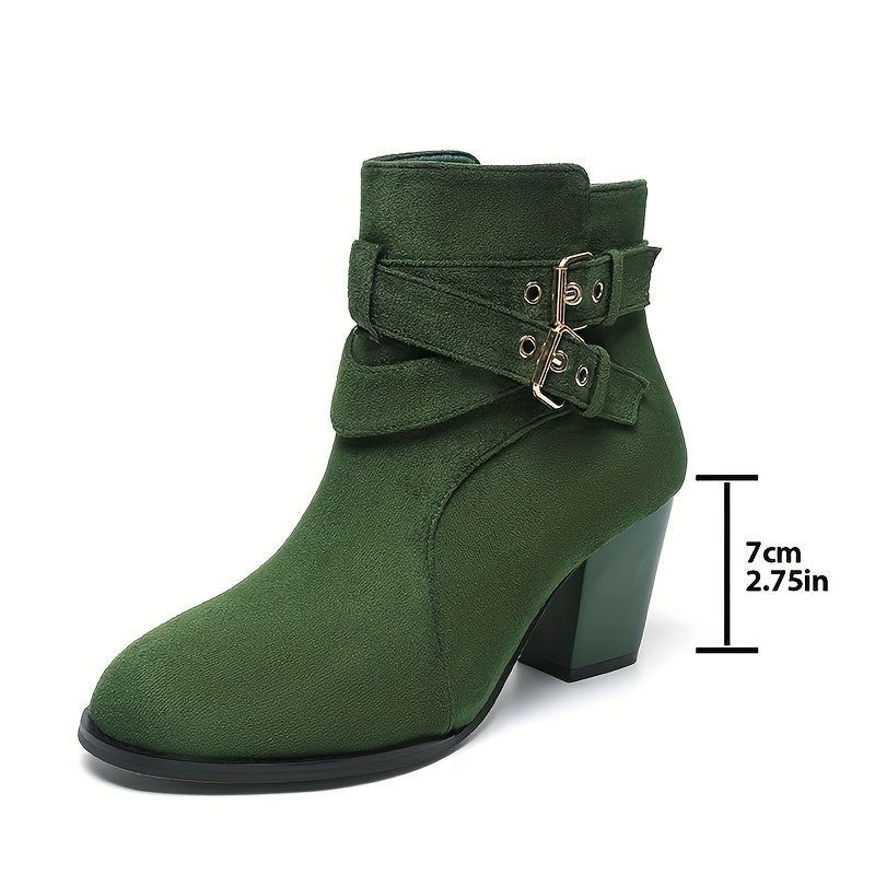 Women's Ankle Boots Leather Side Zipper Chunky Heel Lace-Up Short Boots