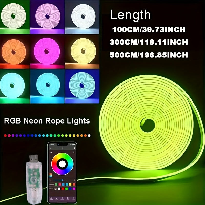 RGB Neon LED Strip Lights App Control Music Sync USB Powered Multiple Sizes