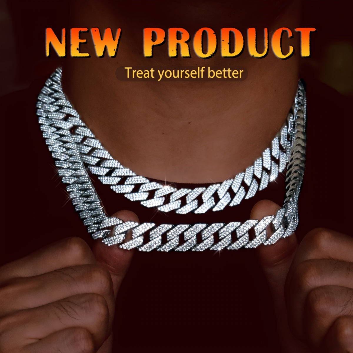 Icy 3-Row Rhinestone Cuban Link Chain Necklace for Men Edgy Hip Hop Jewelry