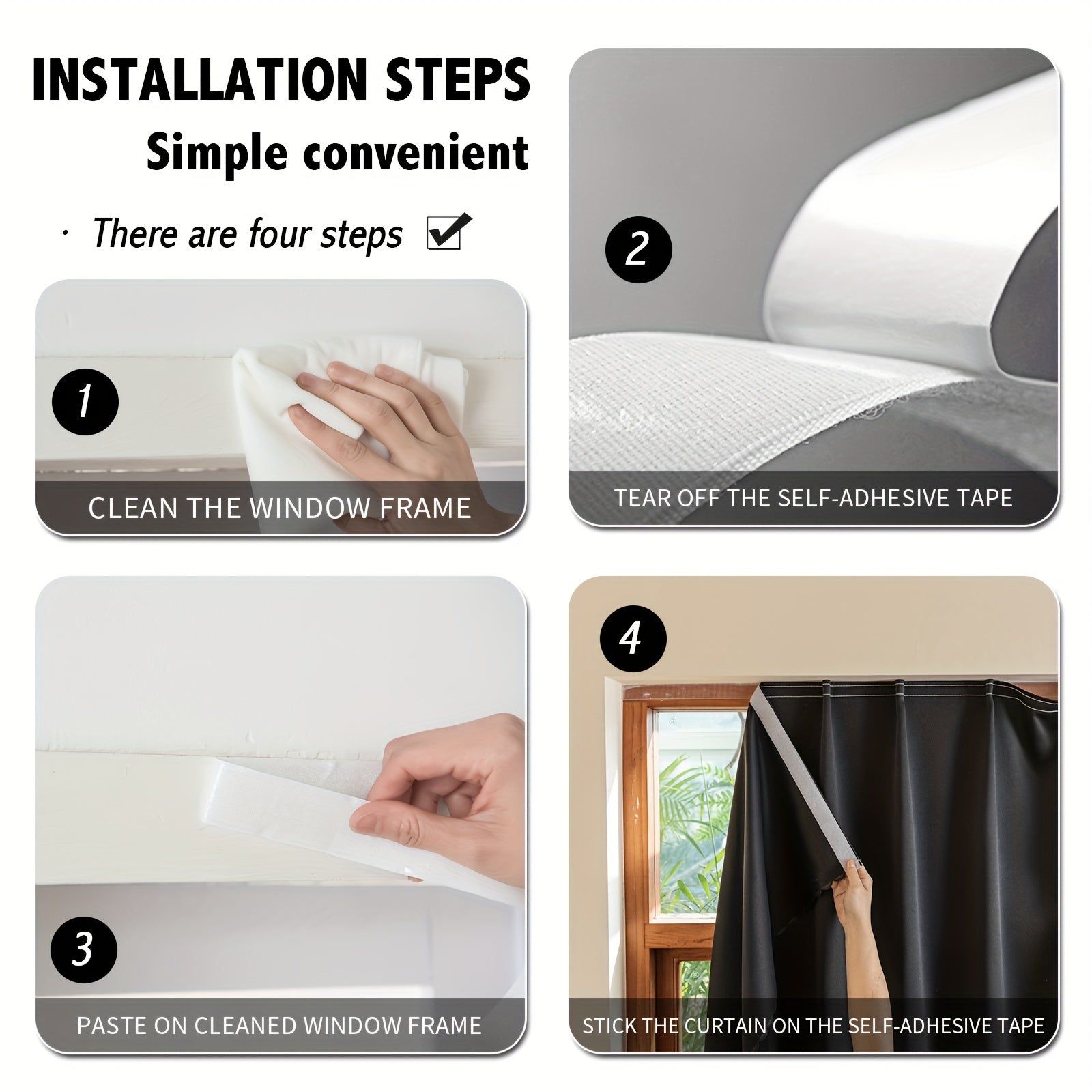 Blackout Curtain Without Rod UV Blocking Easy to Install for Bedroom Living Room Kitchen