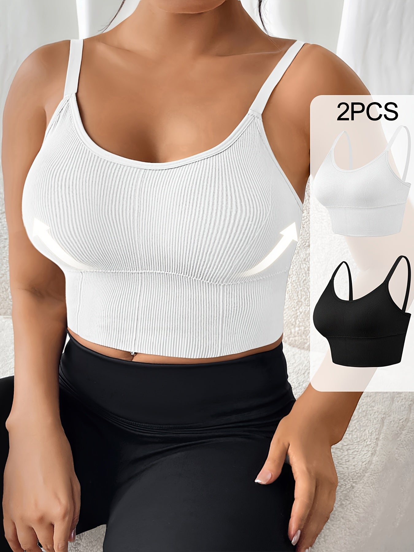 Plus Size Sports Bras Pack Nylon Spandex Ribbed Backless Removable Pads