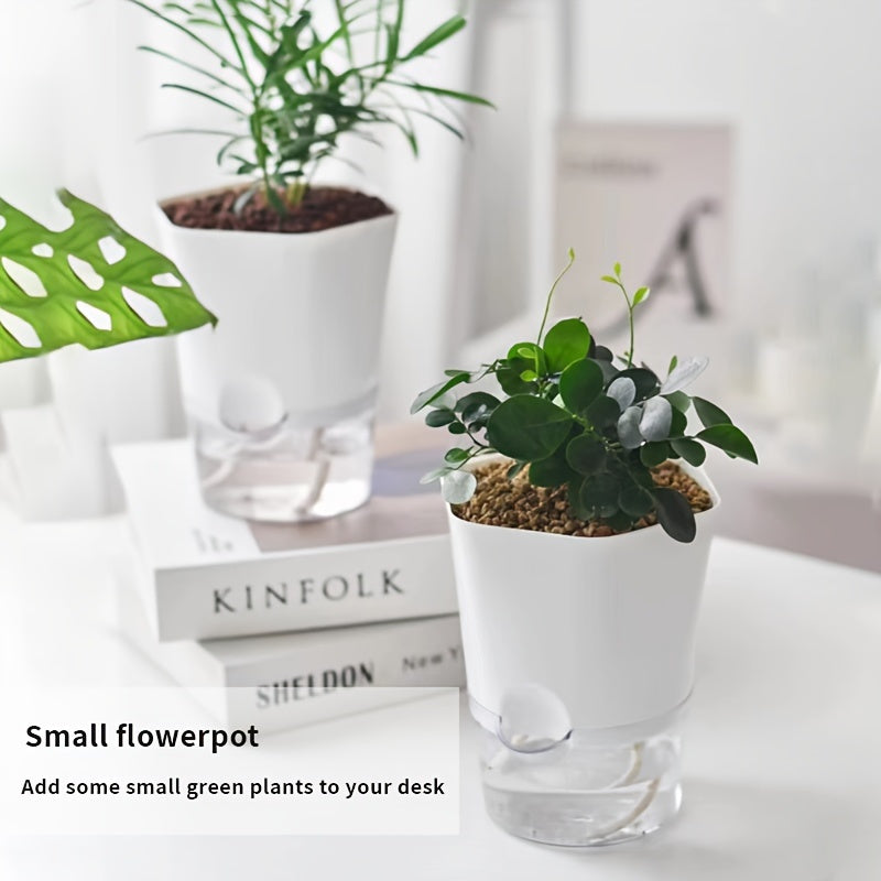 Set of 3 Self-Watering Plastic Flower Pots with Water Level Spout for Indoor Outdoor Use