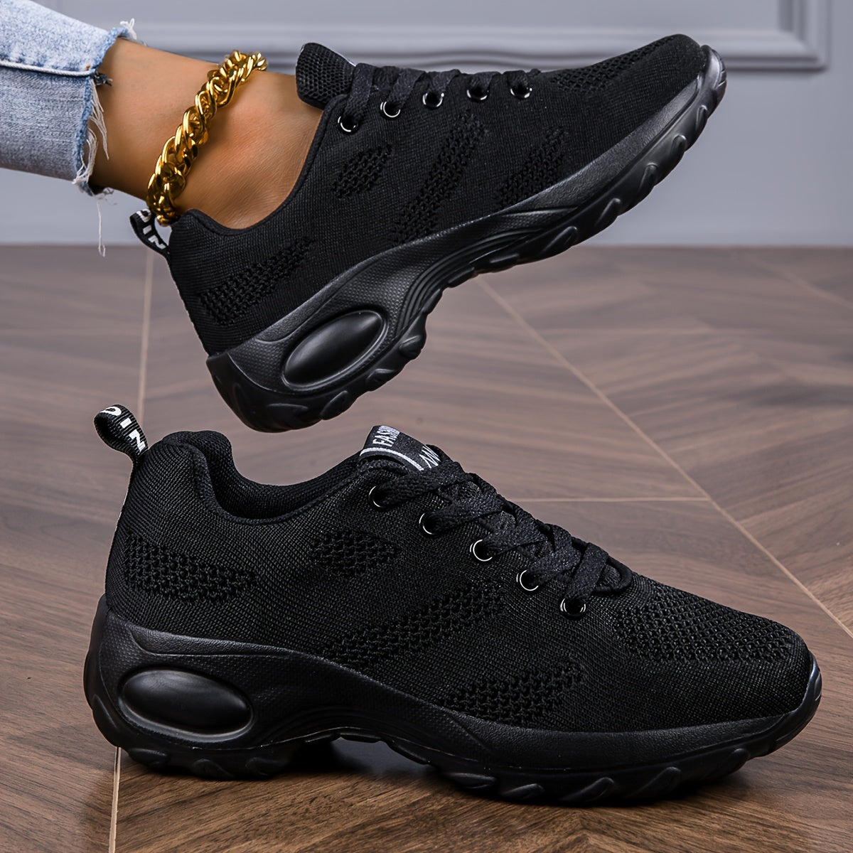 Women's Knitted Chunky Sneakers Breathable Solid Color Running Shoes