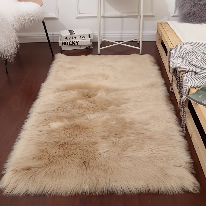 Soft Fluffy Long Plush Bedroom Rug Artificial Fur Washable Living Room and Bedside Decor