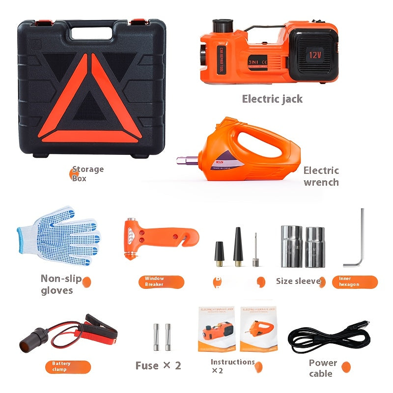 12V Portable Electric Hydraulic Jack with Multifunctional Electric Wrench for Cars SUVs Off-Road Vehicles