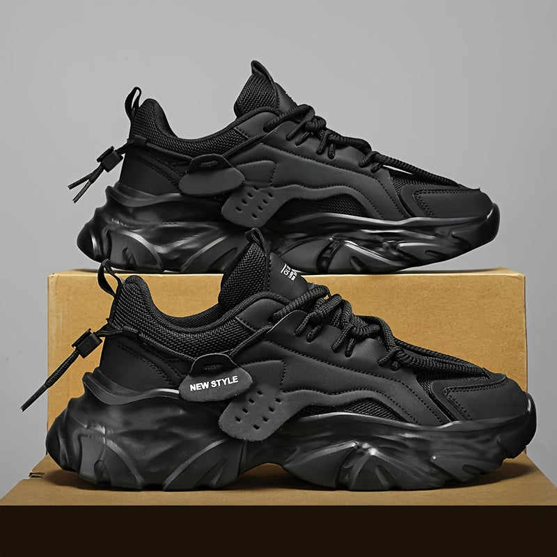 Men's Solid Color Breathable Running Sneakers with Thick Bottom for Training and Fitness