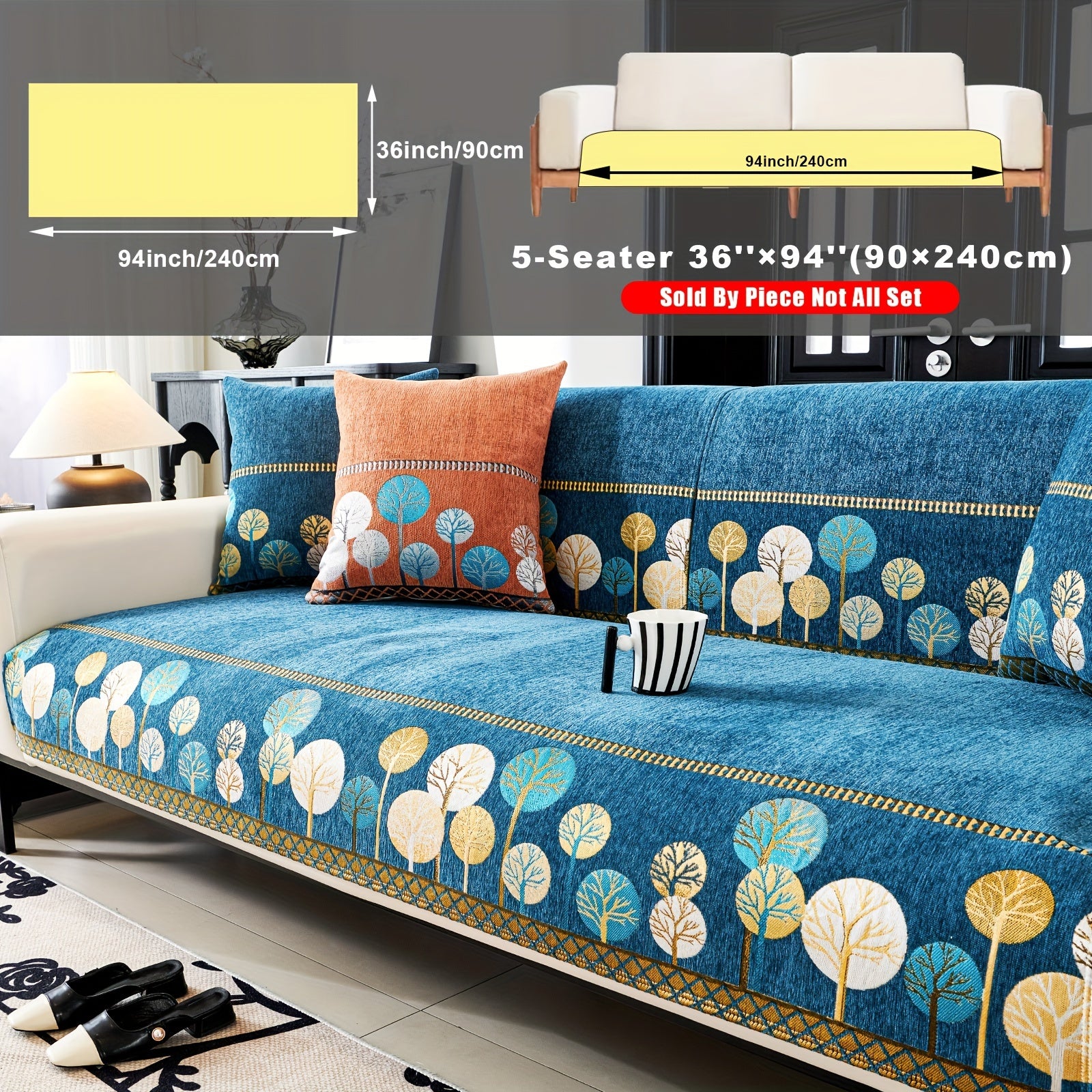 Chenille Sofa Cover with Tree Embroidery Pet-Friendly Slip-Resistant Easy to Clean Fits Various Sofa Sizes for Living Room and Home Decor