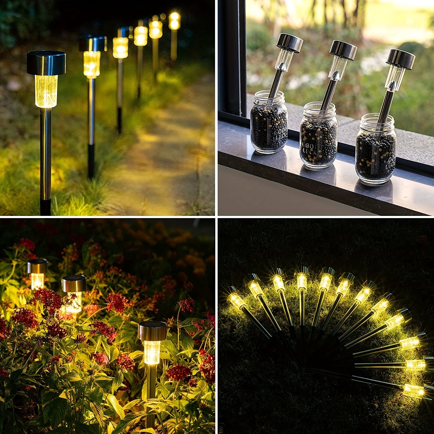 Juego de 12 luces solares de jardín para exteriores en estaca para suelo, iluminación de paisaje y caminos