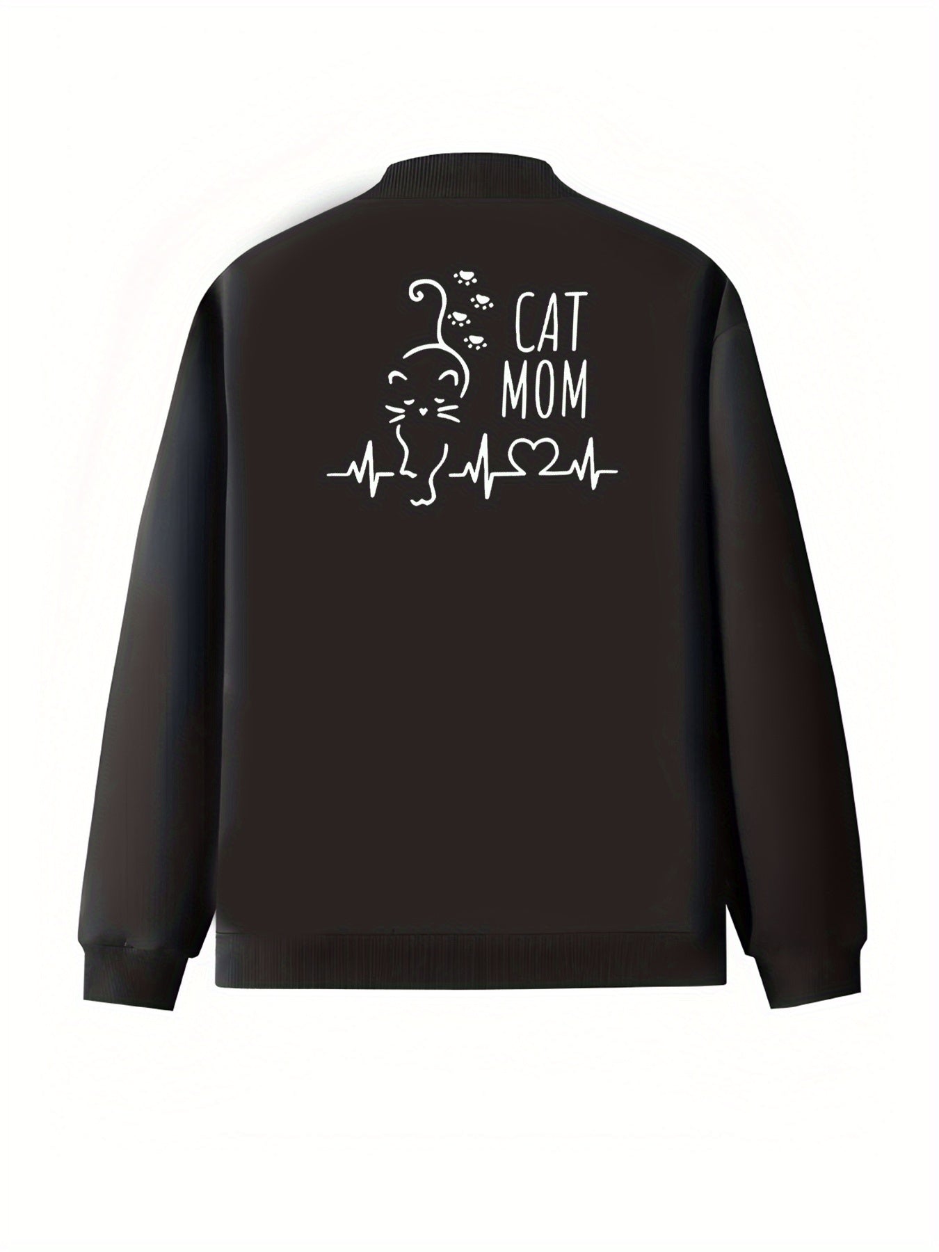 Plus Size Women's Causal Cotton Baseball Collar Jacket Black White Letter Print