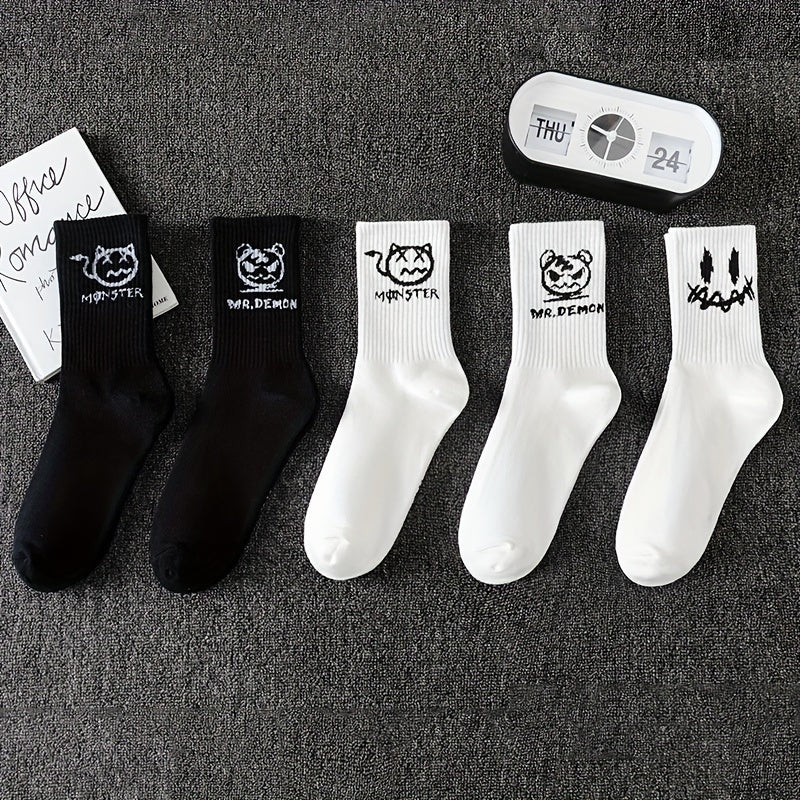 Men's Graffiti Pattern Crew Socks 3/5/8/10 Pairs Breathable Comfortable Outdoor
